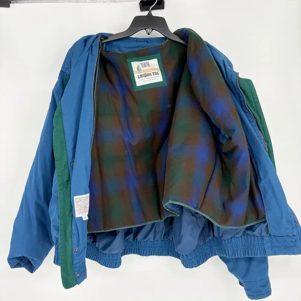 Vintage Mens London Fog Towne Blue Full Zip Lined Ski Puffer Coat Size XL‎